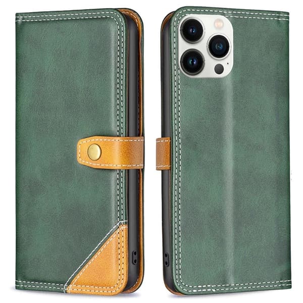 BINFEN tvåfärgat läder iPhone 13 Pro Max fodral - Grön Grön