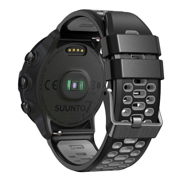 24 mm silikonklocka med dubbla färger för Suunto- och Fossil-klockor - Svart / Grå Silvergrå