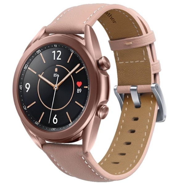 Samsung Galaxy Watch 3 (45mm) fine stitch äkta läder klockarmband - ljusbrun Brun
