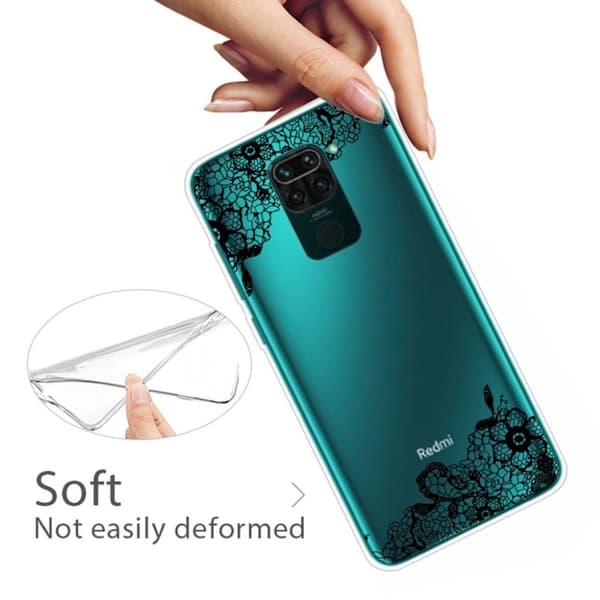 Deco Xiaomi Redmi Note 9 kuoret - Musta Kukka Transparent