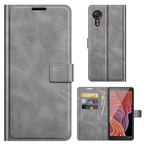 Hållbart konstläder Samsung Galaxy Xcover 5 fodral med plånbok - Silver/Grå Silvergrå
