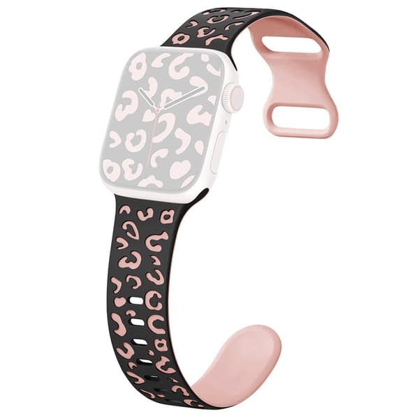 Apple Watch Series 49mm - 45mm - 44mm - 42mm Leopard Silicone Strap - Black+Pink Black