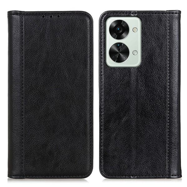 OnePlus Nord 2T ægte læderetui med magnetisk lukning - Sort Black