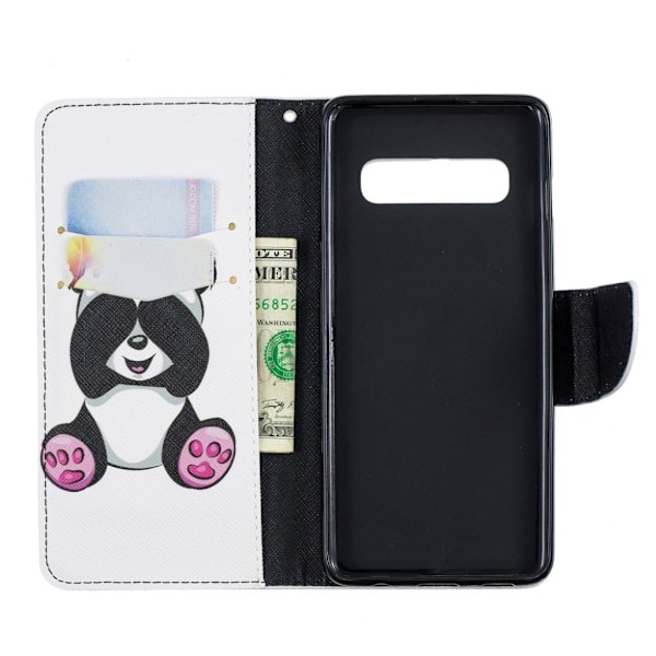 Samsung Galaxy S10 mønstret læder flip etui - Sød Panda Multicolor