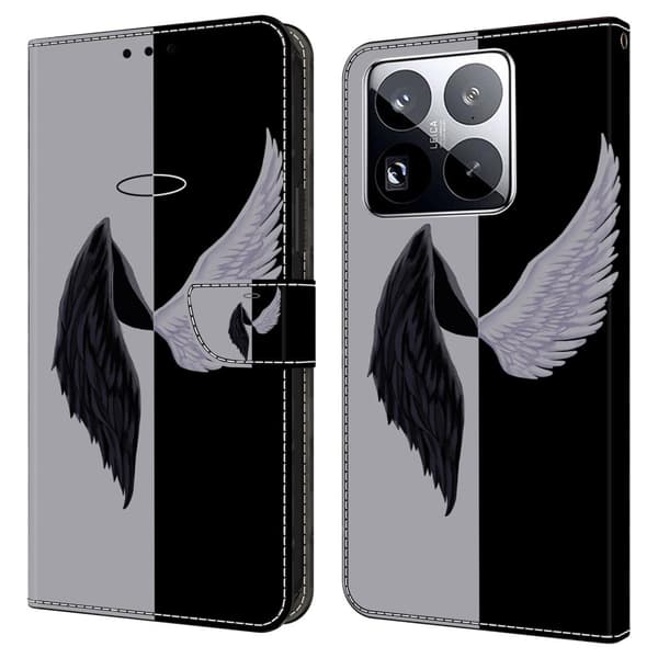 Xiaomi 15 Pro Etui med magnetisk lås 3D-mønster Læderpung Telefoncover - Sort / Sort White