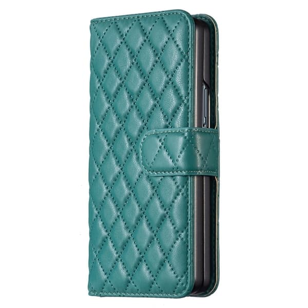 Rhombus Mønster Matte Flip Case til Samsung Galaxy Z Fold4 - Grøn Green