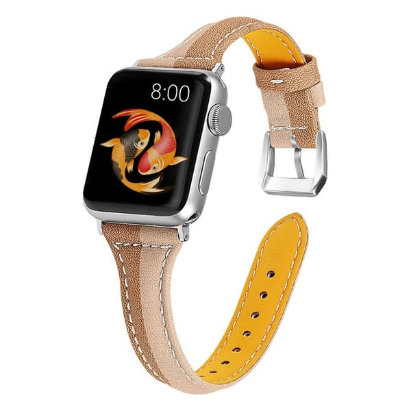 Apple Watch Series 5 44mm ægte læder Urrem - Abrikos / Kaffe Brown