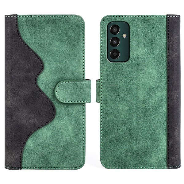 Tvåfärgat Samsung Galaxy M13 4G fodral i läder - Grön Grön