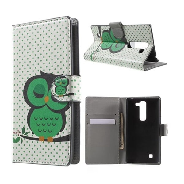 Moberg LG G4c Læder Etui Med Kortholder - Grøn Sovende Ugle Green