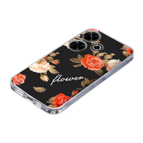 Vibe Xiaomi Redmi Note 14 5G -kansi - Musta Tausta Kukkia Black