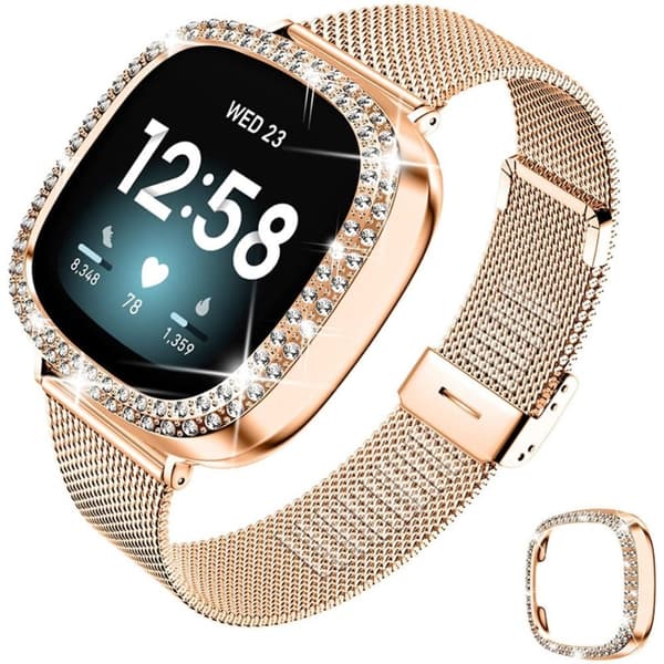 Fitbit Sense / Versa 3 milanesisk klokkerem i rustfritt stål - Rose Gull Pink