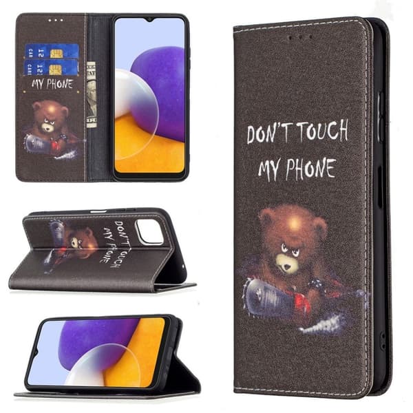 Wonderland Samsung Galaxy A22 5G Läppäkotelo - Bear Black