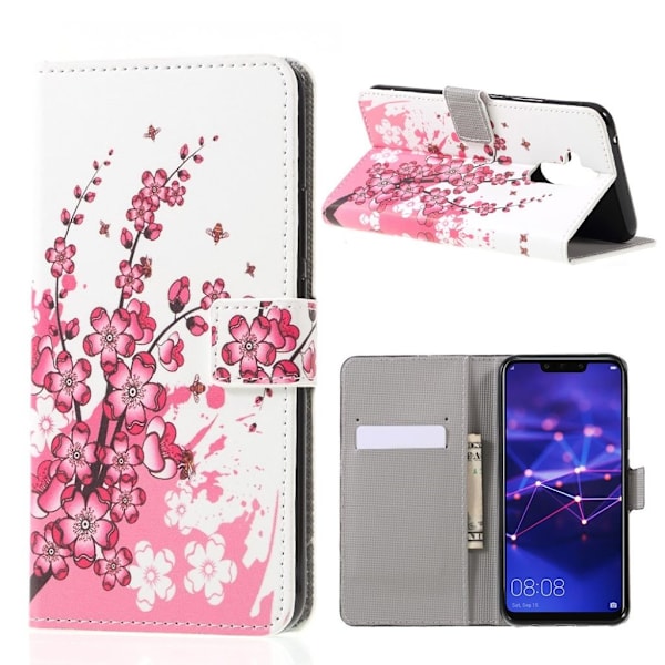 Huawei Mate 20 Lite flipfodral i läder med mönsterutskrift - Fersken Blomstring Rosa
