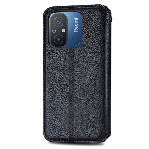Læder Etui med A Stilfuldt Rhombus Tryk til Xiaomi Redmi 12C / 11a - Sort Black