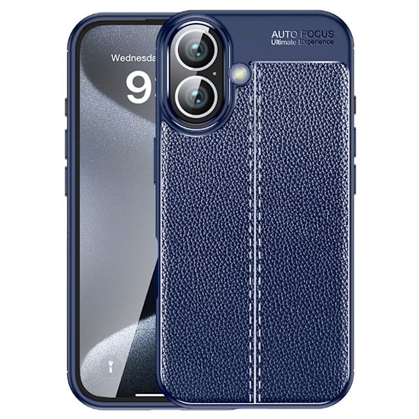 iPhone 16 Plus-fodral Litchi Texture Flexibelt bakstycke Telefonskal - Blå Blå