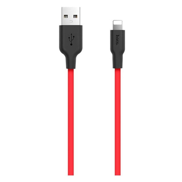 HOCO X21 Silicone lightning charging cable - black＆red Röd