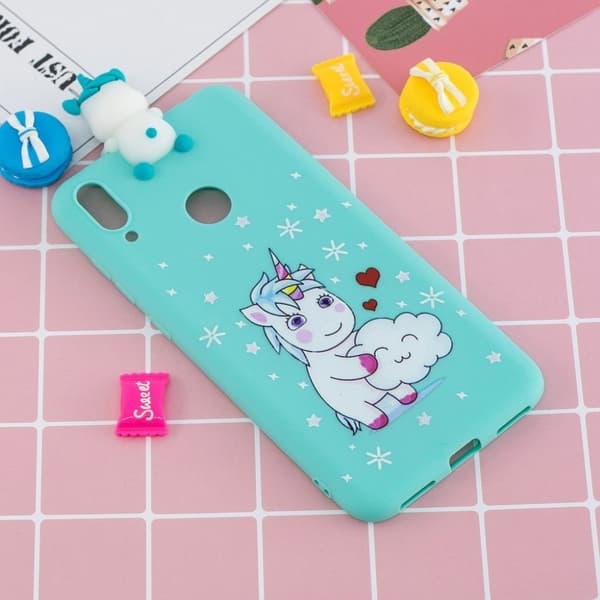 Huawei Y7 2019 Söt docka fodral - Enhörning multifärg