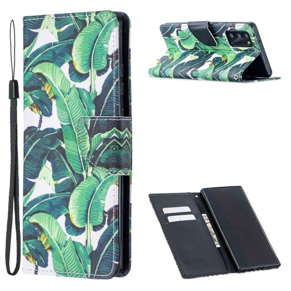 Wonderland Samsung Galaxy Note 20 Flip Etui - Blad Mønster Green