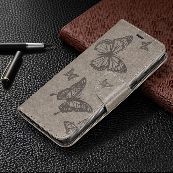 Butterfly läder Xiaomi Redmi Note 8 Pro fodral - Silver/Grå Silvergrå