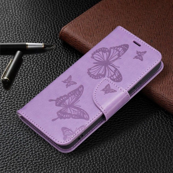 Butterfly läder Samsung Galaxy S22 fodral - Lila Lila
