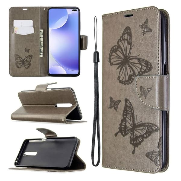 Butterfly läder Xiaomi Redmi K30 / Xiaomi Poco X2 fodral - Silver/Grå Silvergrå
