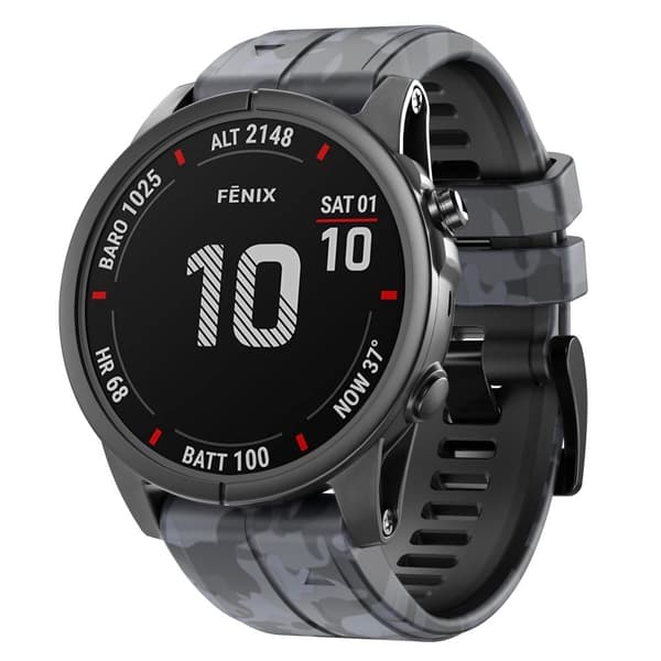 26mm Camouflage-kuvioinen silikoninen kellohihna Garmin-kelloon - Naamiointi Harmaa Silver grey