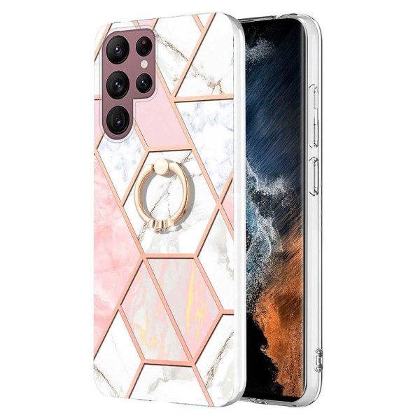 Marble Samsung Galaxy S23 Ultra Etui - Lyserød / Hvid Pink