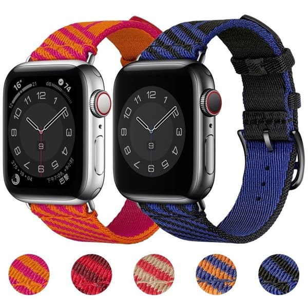 Apple Watch 40 mm klockarmband med canvasdesign i två färger - Blå / Orange multifärg