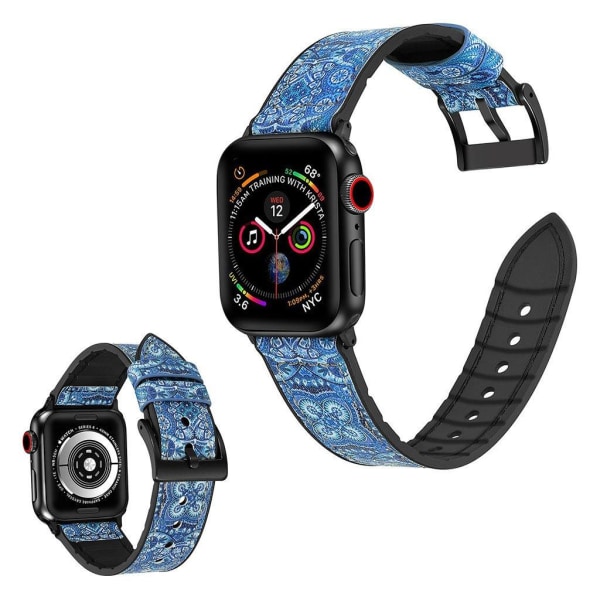 Apple Watch Series 6 / 5 40mm mønster silikone rem - blå blomst mønster Blue