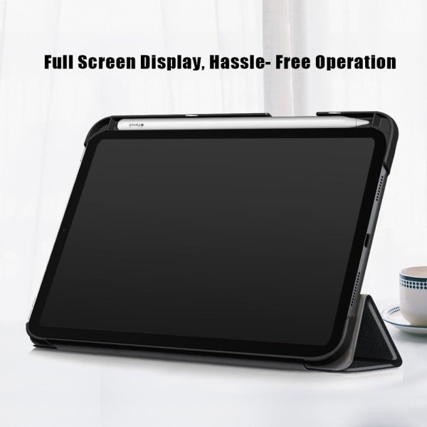 iPad Mini 6 (2021) slim tri-fold PU leather flip case with pen s Svart