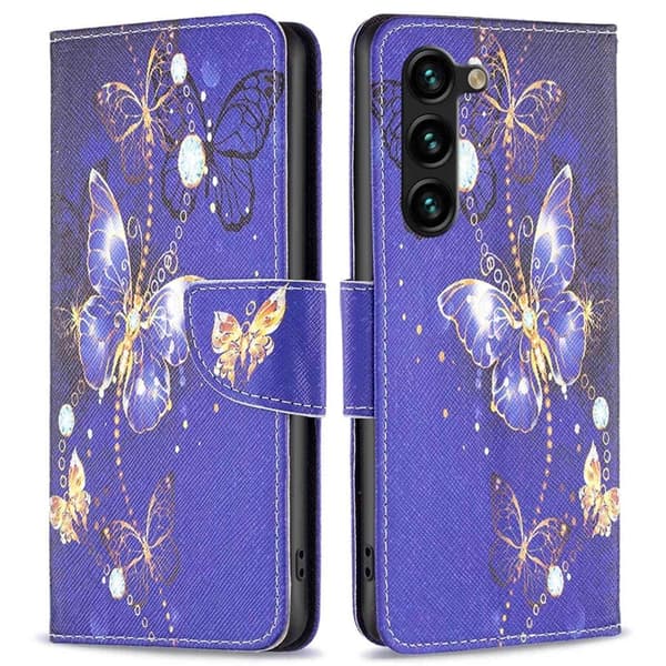Wonderland Samsung Galaxy S23 Plus Flip Etui - Lilla Sommerfugle Purple