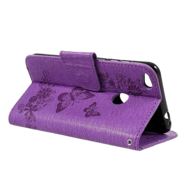 Huawei Honor 8 Lite Kuviollinen Nahkakotelo Lompakko - Violetti Purple