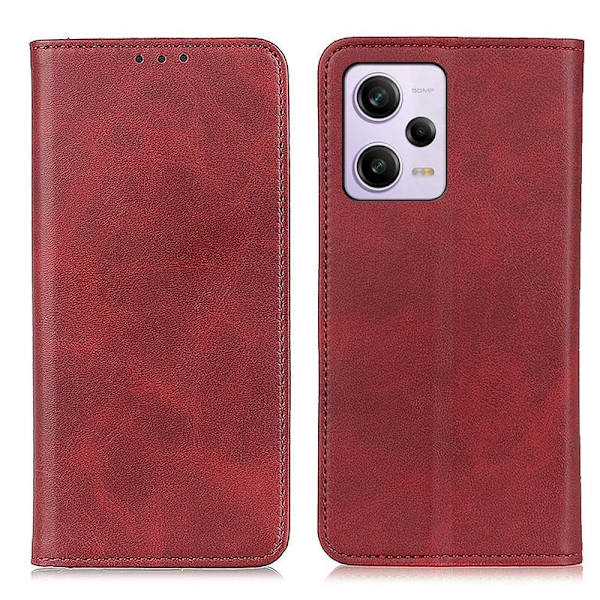 Lompakko-style Aitoa Nahkaa Läppäkotelo For Xiaomi Redmi Note 12 Pro - Punainen Red