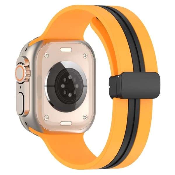Apple Watch Series 8 (41mm) tofarvet silikonerem - Gul / Sort Orange