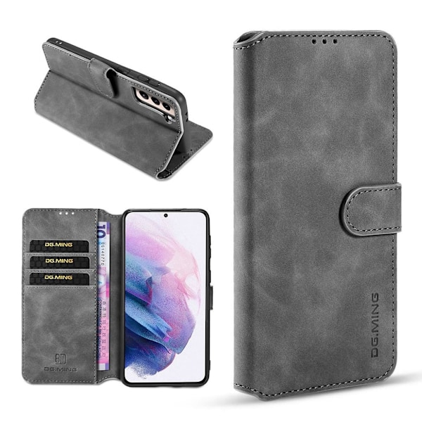 DG.MING Samsung Galaxy S21 retro etui - Grå Silver grey