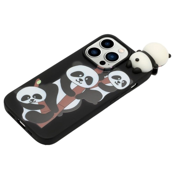 Cute 3d iPhone 14 Pro Suojakotelo - Three Pandas Black