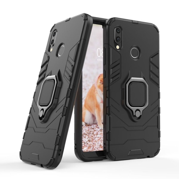 Huawei P20 Lite beskyttelsesetui i kombimaterialer med indbygget stativ - Sort Black