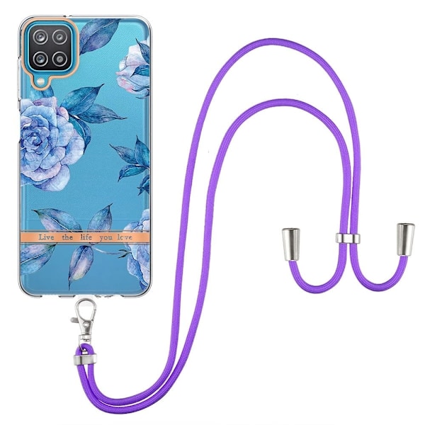 Slankt og holdbart softcover med lanyard til Samsung Galaxy A12 5G - Blå Pæon Blue