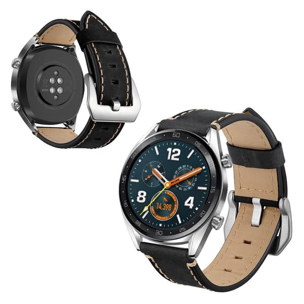 Huawei Watch GT / Watch 2 / Watch Magic ægte læder Urrem - Sort Black