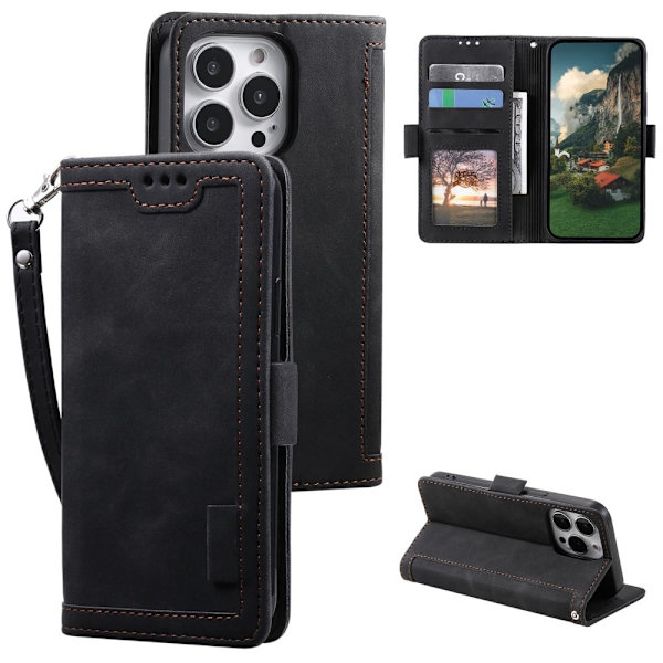 Surburbian iPhone 15 Pro Max læder flip etui - Sort Black