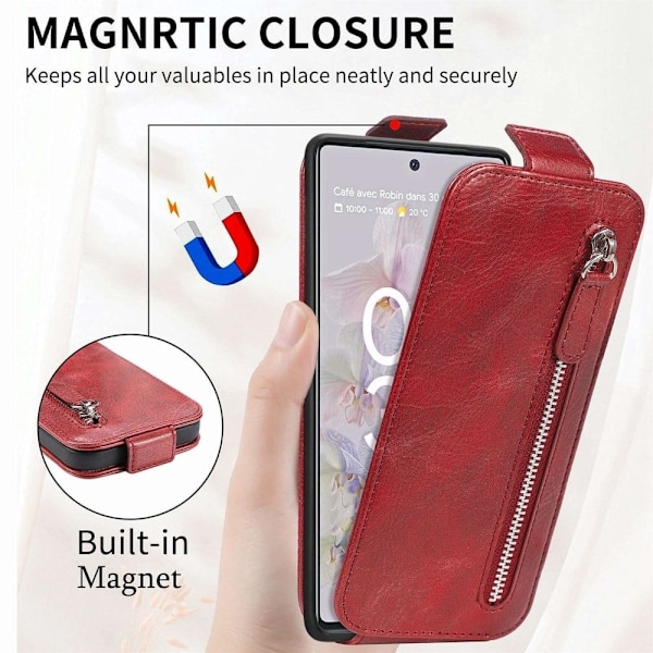 Vertical Flip Phone Suojakotelo With Zipper For Google Pixel 6a - Punainen Red