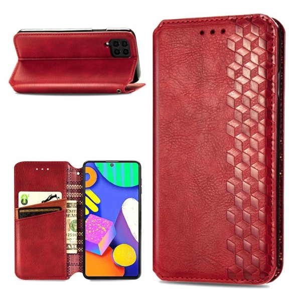 Læder Etui med A Stil Rhombus Imprint til Samsung Galaxy M62 / F62 - Rød Red