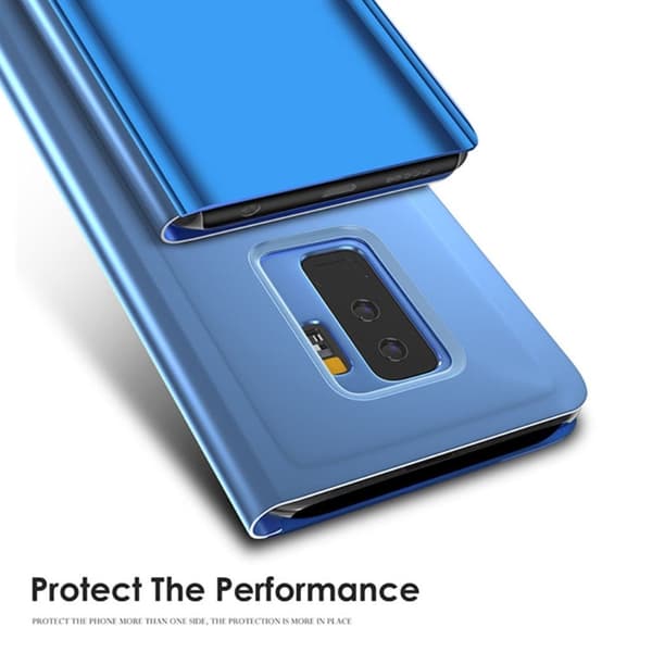For Samsung Galaxy S9+ Plated Mirror Surface Information View Stand Leather Smart Case - Lilla Purple