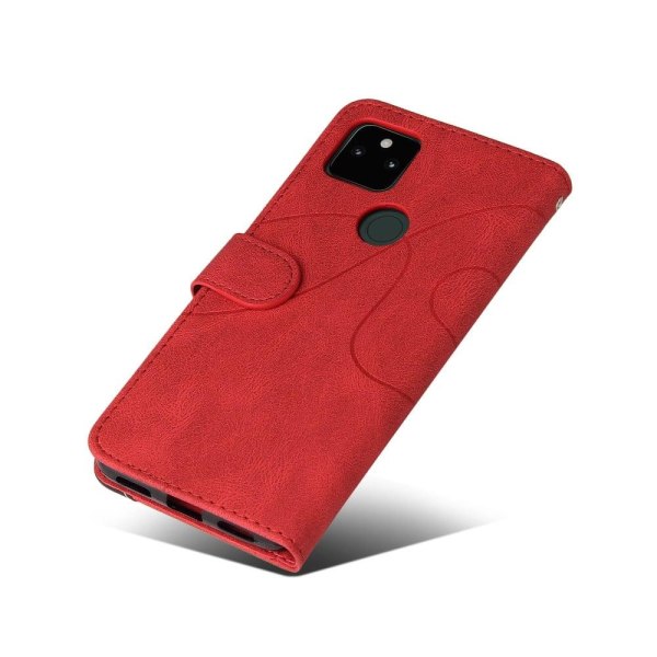 Texturerat läder Google Pixel 5a fodral med handledsband - Röd Röd