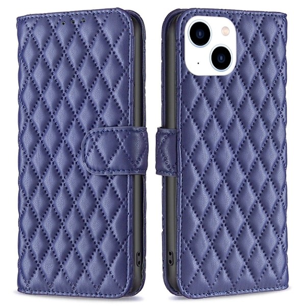 Rombemønster, matt flip-deksel for iPhone 14 - Blå Blue