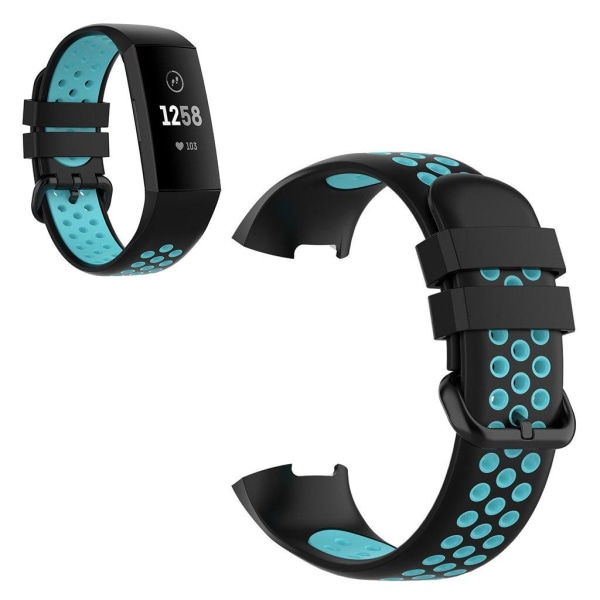 Fitbit Charge 3 / 4 tofarvet silikone urrem - Sort / Cyan Black