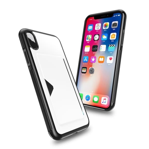 DUX DUCIS iPhone 9 Plus mobilskal silikon plast syntetläder korthållare - Vit Vit