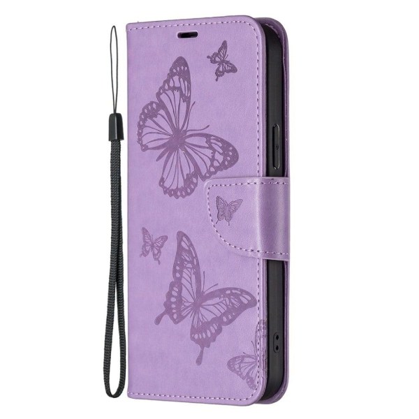 Butterfly läder Samsung Galaxy A54 fodral - Lila Lila