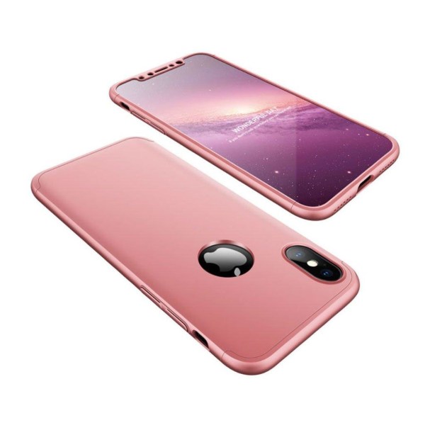 iPhone Xs Max GKK 3 palainen matta pintainen kova muovinen suojakuori logo reiityksellä - Ruusu Kulta Pink