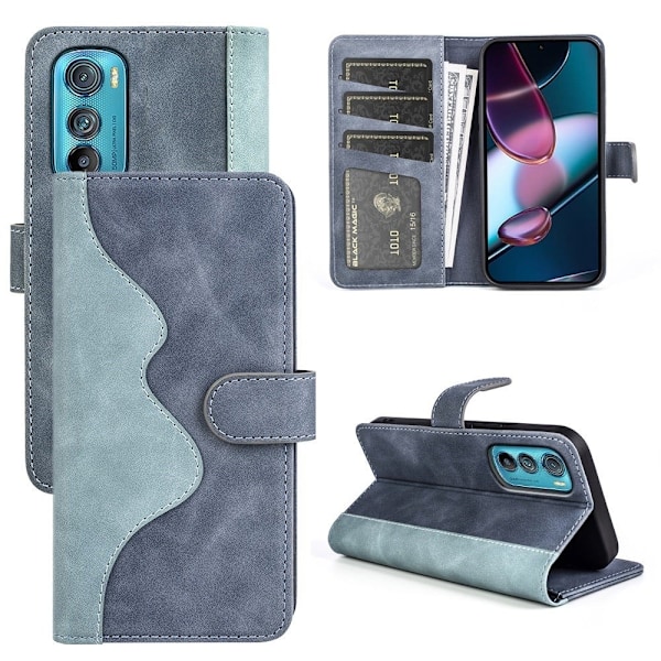 To Farvet Læder Flip Case til Motorola Edge 30 - Blå Blue